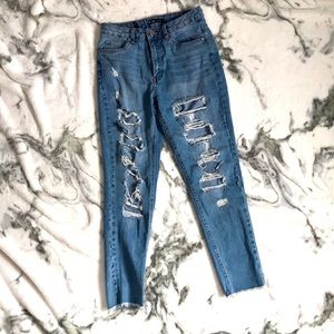 Ripped high rise mom jeans